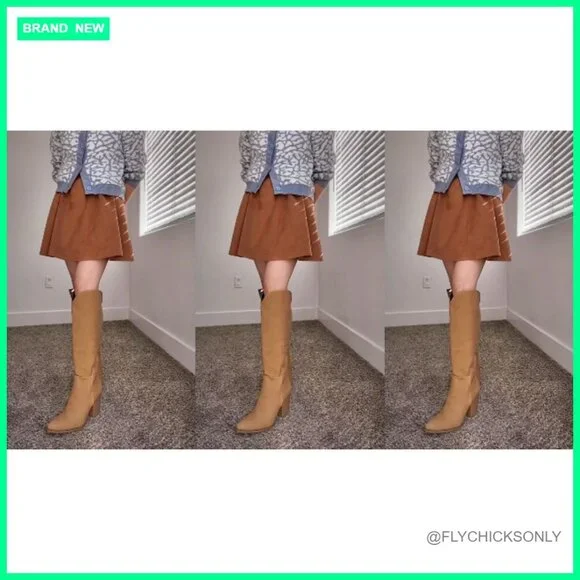 Knee High Boots with Chunky Heel Pointed Toe Western Style - Picture 6 of 7